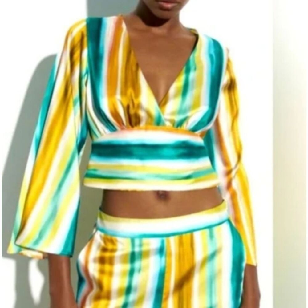 Zara Colorful Bell Sleeve Crop Top Size XS